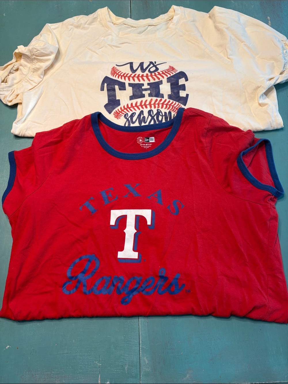 New Era Red Texas Rangers Short Sleeve Tee with Blue Trim